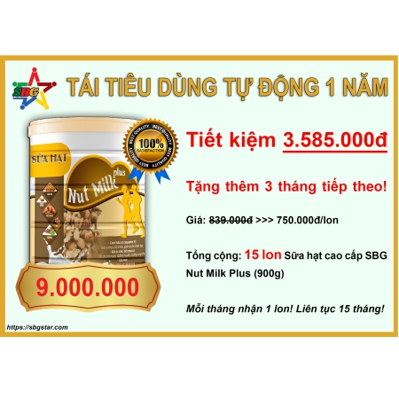 Combo Tái tiêu dùng tự động Sữa hạt SBG - Nut Milk Plus (12 tháng)